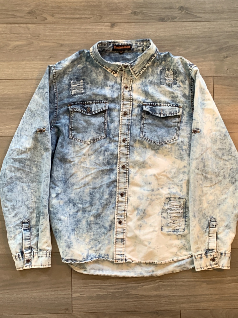 Denim&Co Men's Blue and White Acid-Wash Shirt Jacket
